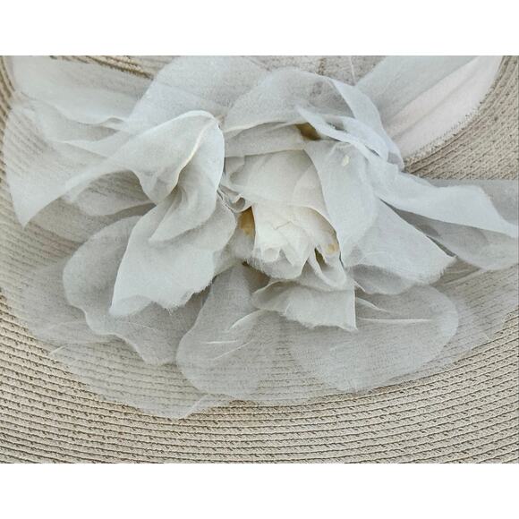 Joe Bill Miller Wide Brim Hat Cream Organza Flower Dress Hat NOS main image 4